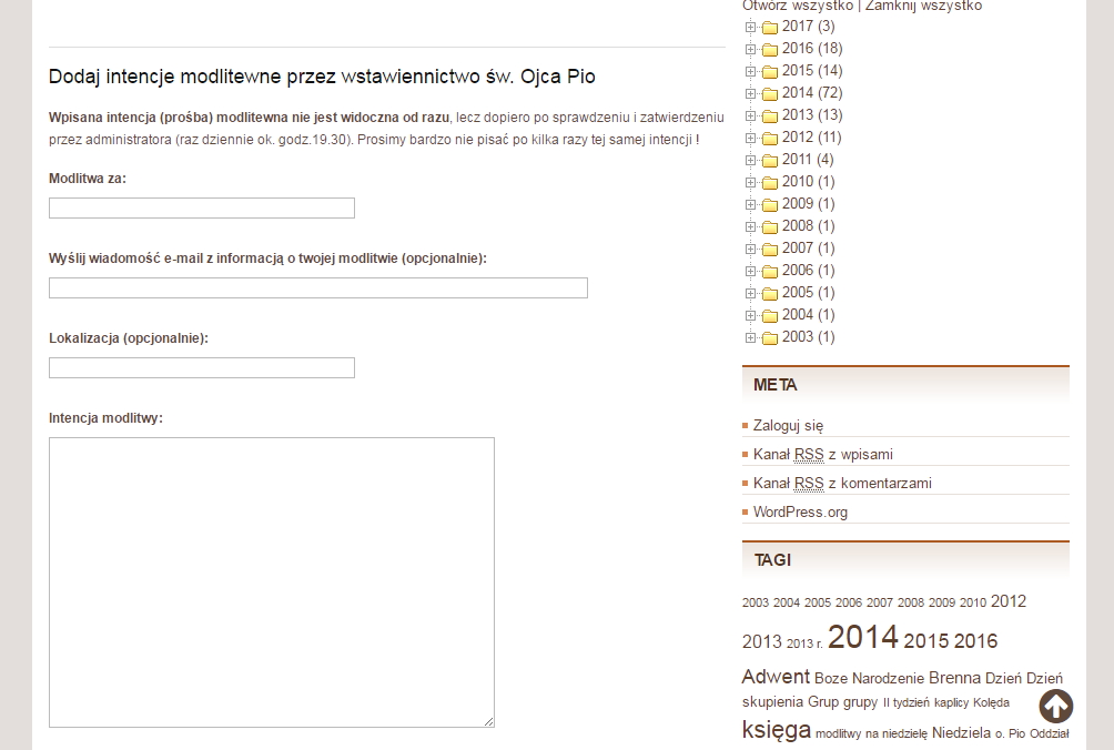 Intencje modlitewne - formularz